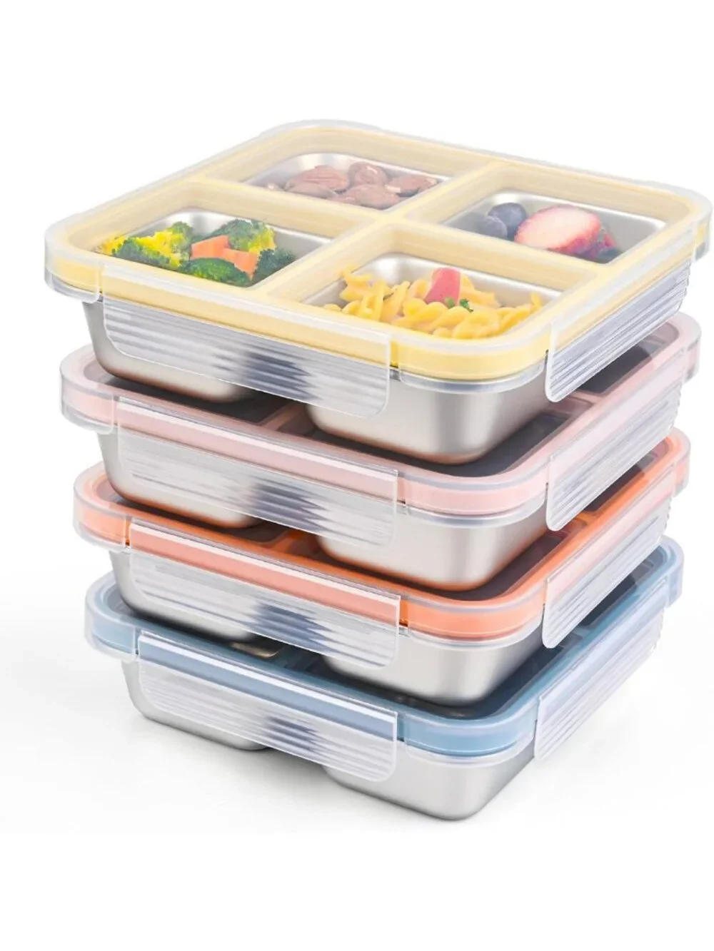 4 Pack Leakproof Stainless Steel Bento Snack Containers - Reusable Meal Prep